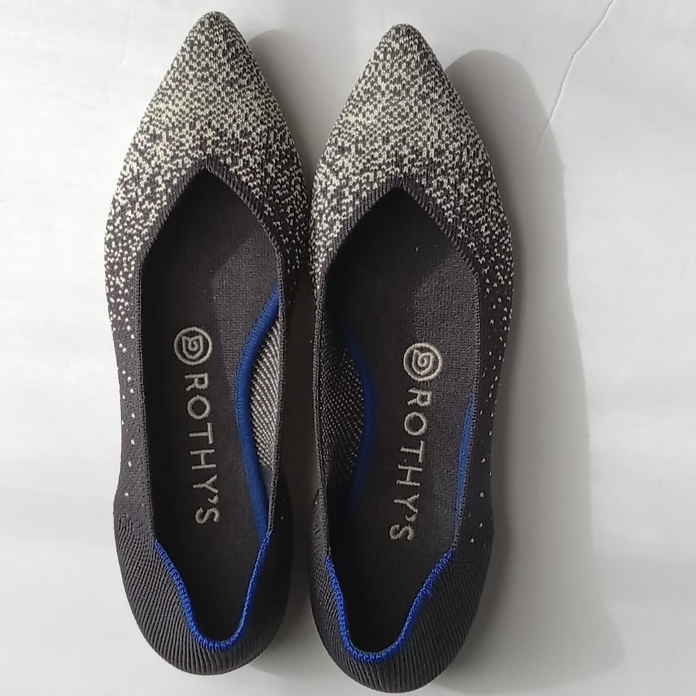 🎁🩷💚⚜️Rothy's The Point⚜️🩷💚Womens Metallic Speckled Flats Gray Black Sz 7.5